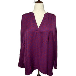 Ava & Viv Top Womens 4X Purple Red Floral Split V Neck Long Sleeve Flowy Career